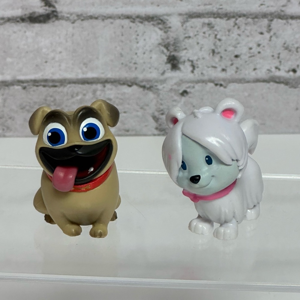 Disney Puppy Dog Figures Lot of 2 Rolly Snowpuff Disney Jr. 1.5"